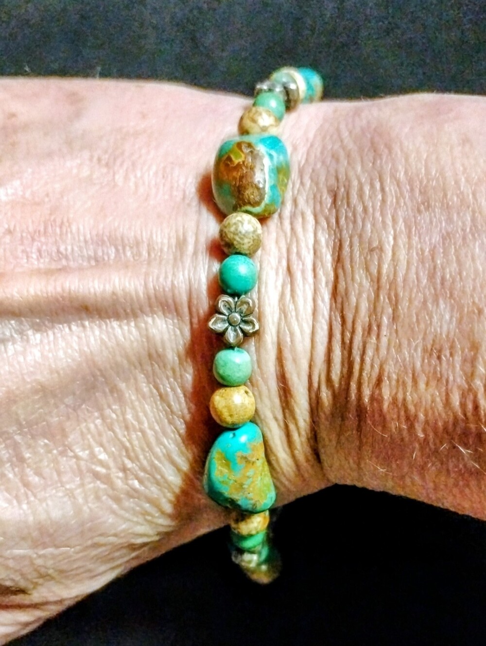 Vintage Southwestern Boho Turquoise And Jasper Beaded Toggle Bracelet